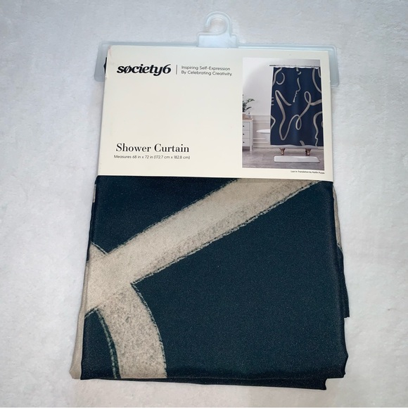 Society6 navy Blue and Cream Shower Curtain new in package 68 x 72 inches - Picture 1 of 6